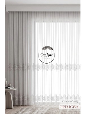 Perhal Perde ve Halı 1-3 Sık Pile Modern Gümüş Baklava Desenli Leyla Tül Perde