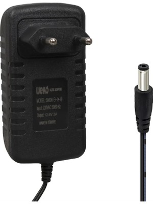 Weko WK-38606 Yerli Üretim 12.6 Volt - 3 Amper 5.5*2.5 mm Uçlu Ledli Priz Tipi Şarj Adaptörü