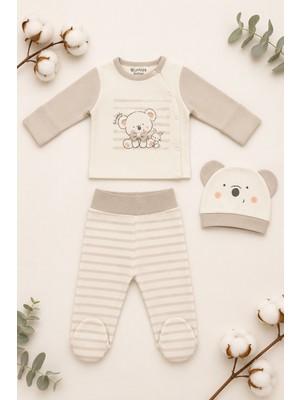 Beniizle Ayıcık Baskılı 3'lü Bebek Hastane Çıkış Set