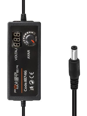 Powermaster PM-18746 Dijital Ekranlı 12 Volt - 24 Volt / 5 Amper Çok Uçlu Ayarlı Kademeli Adaptör