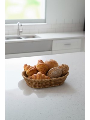 Atbyhome Rattan Piknik Hasır Ekmek Sepeti Meyve Sebze Sepeti Plastik Örme Küçük