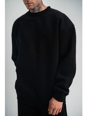 Velmora Fashion Erkek Uzun Kol Bisiklet Yaka 3 Iplik Pamuklu Kışlık Sweatshirt - Siyah