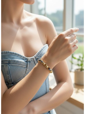 Valmont Accessories Kadın Gold Renk Renkli Mineli Halka Bileklik