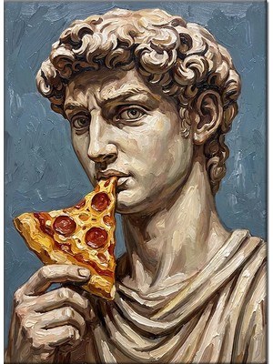 Bedeko Pizza Yiyen Antik Heykel Resimli Mdf Ahşap Tablo