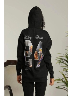 Velmora Fashion Kadın Oversize Kapüşonlu Cepli Baskılı 3 Iplik Pamuklu Hoodie Sweatshirt - Siyah