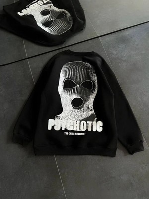Velmora Fashion Kadın 3 Iplik Kışlık Bisiklet Yaka Baskılı Sweatshirt - Siyah
