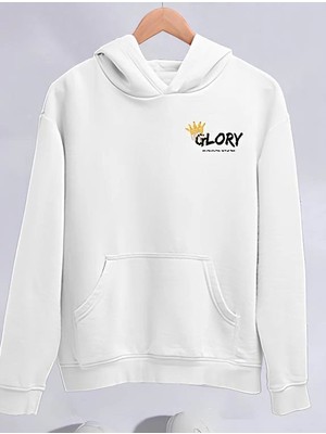Velmora Fashion Kadın Oversize Kapüşonlu Kanguru Cepli Baskılı 3 Iplik Pamuklu Sweatshirt Hoodie -   Beyaz