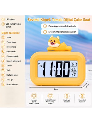 Sevimli Köpek Dijital Çalar Saat – LED Ekranlı, Çok Fonksiyonlu, Zamanlayıcı ve Kronometre Özellikli, Sıcaklık, Tarih ve Hafta Günü Göstergeli Masa Saati