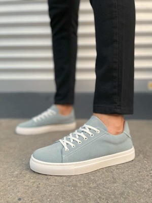 JY122 Mode Bağcıklı Günlük Erkek Sneaker - Süet Buz Mavi