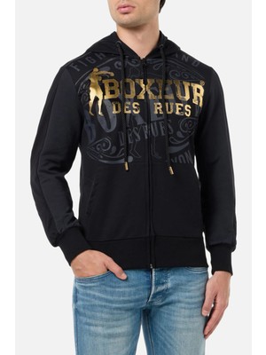 Boxeur Des Rues Black Full Zip Hooded Sweatshirt Black-Gold