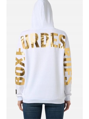 Boxeur Des Rues Beyaz ve Altın Renkli Kapüşonlu Sweatshirt