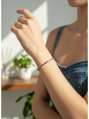 Valmont Accessories Kadın Gold Renk Fuşya Taşlı Su Yolu Bileklik