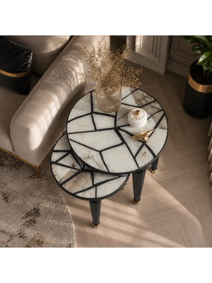 Mozaik Desen Epoksi Zigon Sehpa Seti - Luxury Sehpa - Epoksi Sehpa - Sehpa Seti