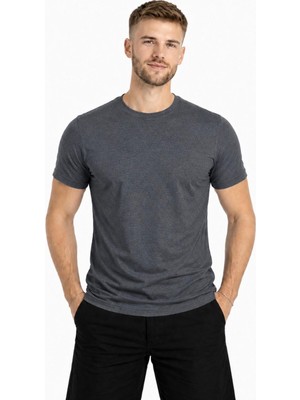 Axxel Erkek Koyu Gri Melanj Kısa Kollu Pamuk T-SHIRT-D405