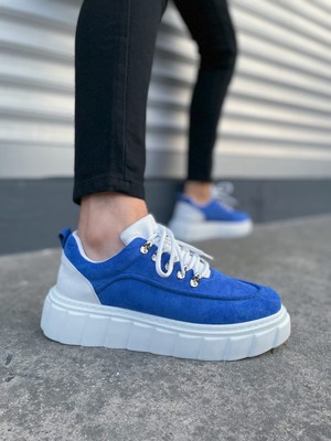 JY010 Premium Cloud Kalın Taban Erkek Sneaker - Mavi Süet