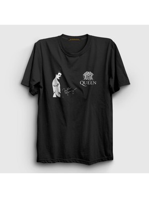 Presmono Unisex Siyah İmza Queen Freddie Mercury T-Shirt