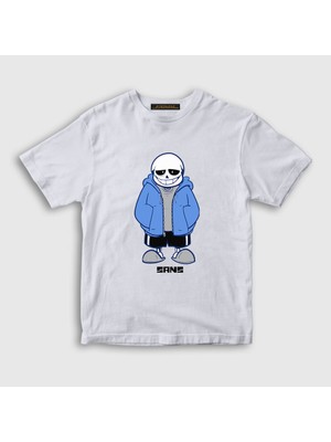 Presmono Unisex Çocuk Beyaz Blue Coat Sans Undertale T-Shirt