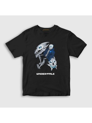 Presmono Unisex Çocuk Siyah Gaster Blaster Undertale T-Shirt