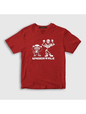Presmono Unisex Çocuk Kırmızı Sans Papyrus Undertale T-Shirt