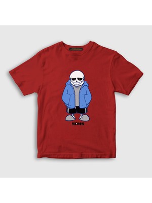 Presmono Unisex Çocuk Kırmızı Blue Coat Sans Undertale T-Shirt