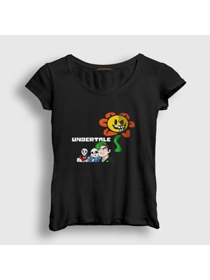 Presmono Kadın Siyah Flowey Undertale T-Shirt