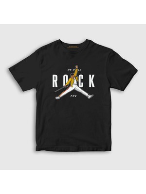 Presmono Unisex Çocuk Siyah Rock You Queen Freddie Mercury T-Shirt