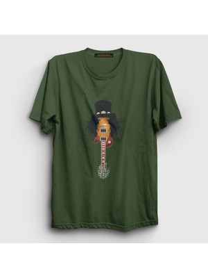 Presmono Unisex Haki Guitar Guns N' Roses Slash T-Shirt