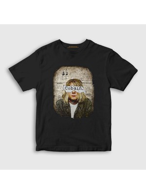 Presmono Unisex Çocuk Siyah Paper Nirvana Kurt Cobain T-Shirt