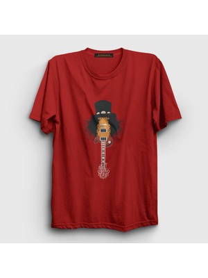Presmono Unisex Kırmızı Guitar Guns N' Roses Slash T-Shirt