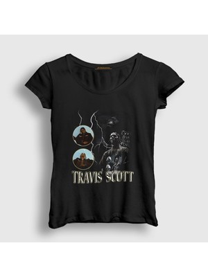 Presmono Kadın Siyah Loop Astroworld Travis Scott T-Shirt