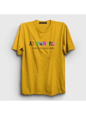 Presmono Unisex Sarı Astroworld V4 Travis Scott T-Shirt