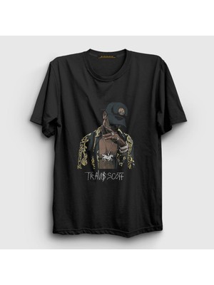 Presmono Unisex Siyah Gold Astroworld Travis Scott T-Shirt