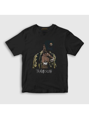 Presmono Unisex Çocuk Siyah Gold Astroworld Travis Scott T-Shirt