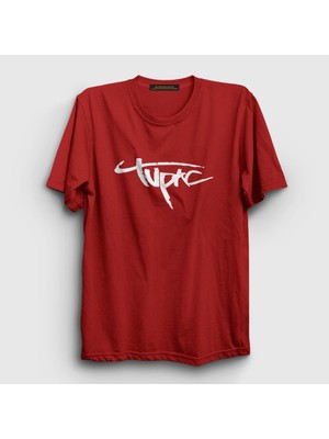 Presmono Unisex Kırmızı Logo Tupac Shakur T-Shirt