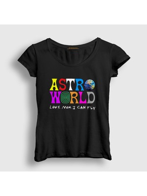 Presmono Kadın Siyah Astroworld V3 Travis Scott T-Shirt