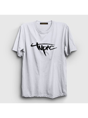 Presmono Unisex Beyaz Logo Tupac Shakur T-Shirt