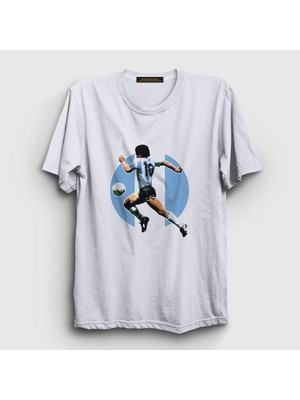 Presmono Unisex Beyaz Futbol Run Maradona T-Shirt