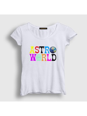 Presmono Kadın Beyaz Astroworld V2 Travis Scott T-Shirt