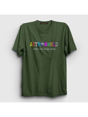 Presmono Unisex Haki Astroworld V4 Travis Scott T-Shirt