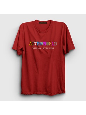Presmono Unisex Kırmızı Astroworld V4 Travis Scott T-Shirt