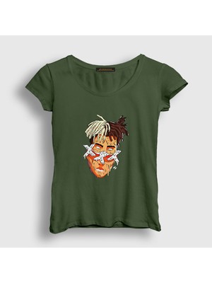 Presmono Kadın Haki Melting XXXTentacion T-Shirt