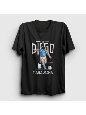 Presmono Unisex Siyah Futbol Sut Maradona T-Shirt