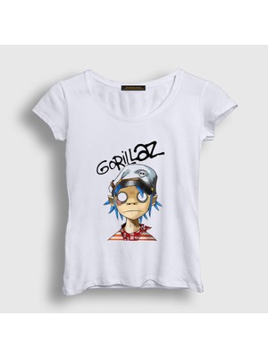 Presmono Kadın Beyaz 2D Gorillaz T-Shirt