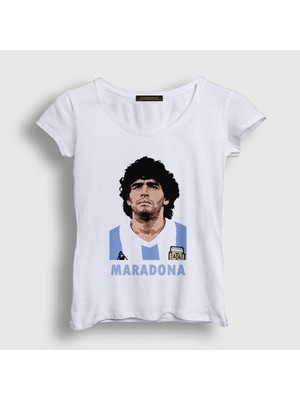 Presmono Kadın Beyaz Futbol Sky Maradona T-Shirt