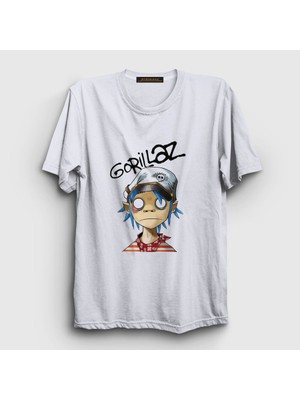 Presmono Unisex Beyaz 2D Gorillaz T-Shirt