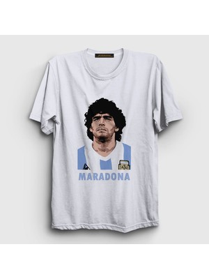 Presmono Unisex Beyaz Futbol Sky Maradona T-Shirt