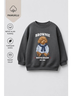 Monila Erkek Çocuk 3 Iplik Kumaş Ayıcık Baskılı Pamuklu Sweatshirt