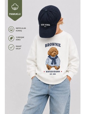 Monila Erkek Çocuk 3 Iplik Kumaş Ayıcık Baskılı Pamuklu Sweatshirt