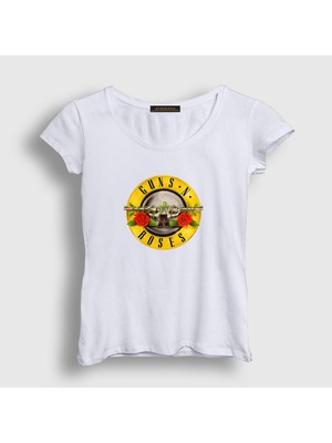 Presmono Kadın Beyaz Logo Guns N' Roses T-Shirt