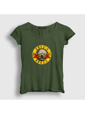 Presmono Kadın Haki Logo Guns N' Roses T-Shirt